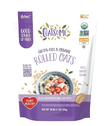 Oatsome 有机燕麦卷,1 磅袋 — 无麸质、全谷物燕麦,适用于燕麦片、烘焙和格兰诺拉麦片